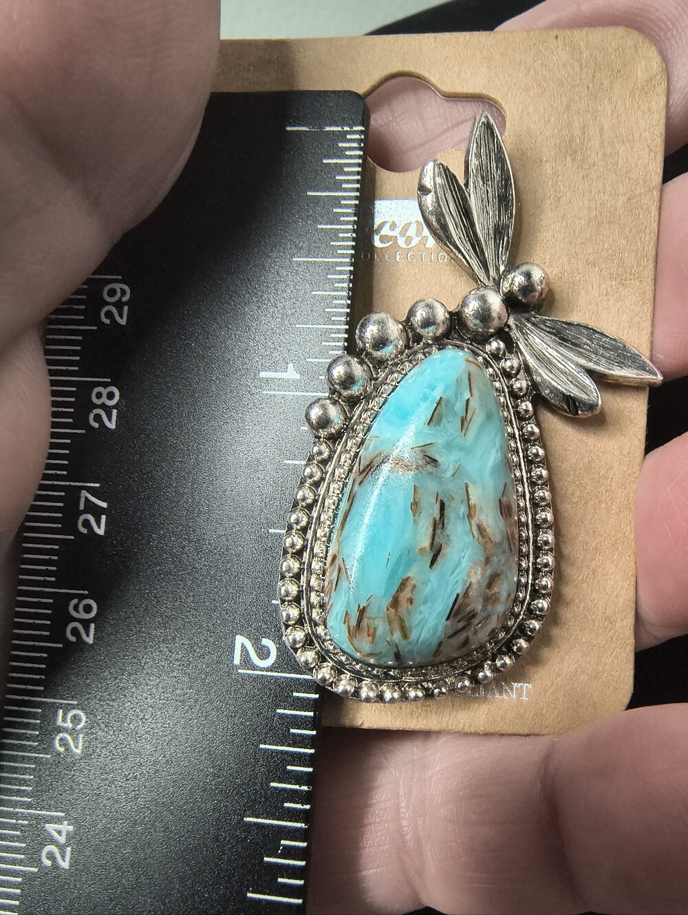 Southwestern Blue Jasper Statement Stretch Ring Silver Tone Boho Artisan NOS - Picture 2 of 6